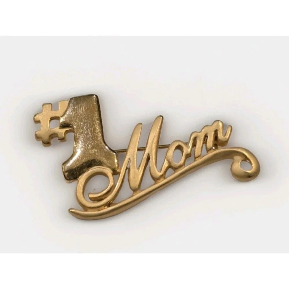 #1 Mom Brooch Pin Gold Tone Mother Mother's Day Family Gift #1244